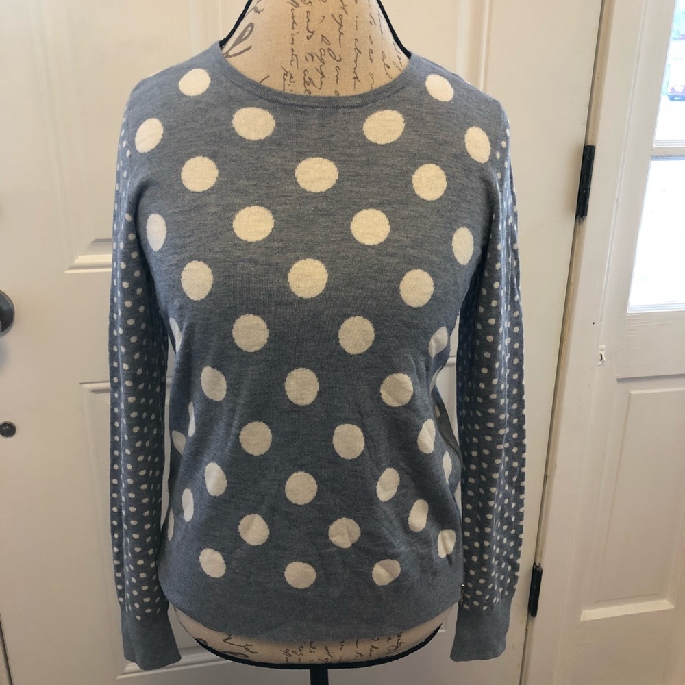 Ann Taylor light blue polka dot sweater EUC sz M